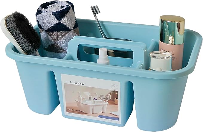 Portable Shower Caddy Basket with Compartments, Plastic Divided Cleaning Supplies Organizer with Handle, Multi-Purpose Organizer for Bathroom, Dorm, Garden, Tool, Under Sink (Blue, 1 Pack)