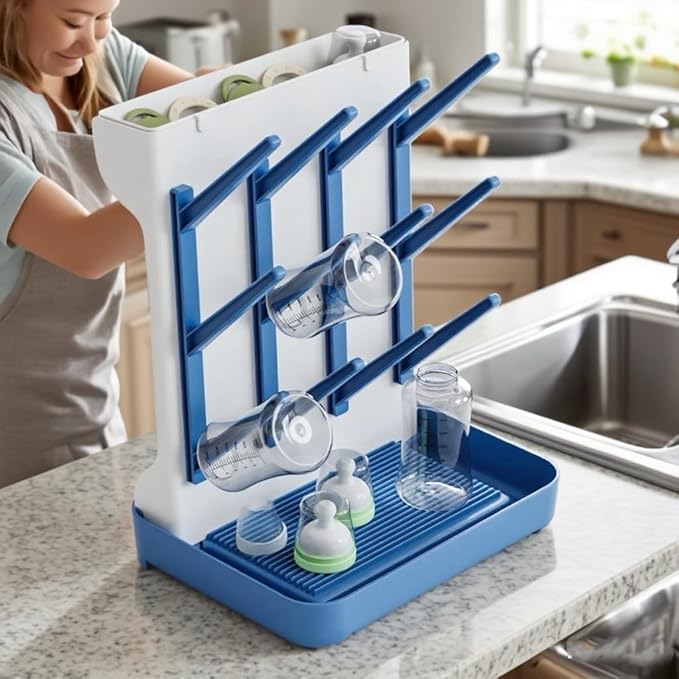 Tecdigbo Baby Bottle Drying Rack, Countertop Bottle Dryer, Cup Drying Rack, for 12Pc Bottles and Accessories,Pump Parts,Pacifiers,for Small Water Cup,Vitality Blue, Free Small Brush for Cleaning