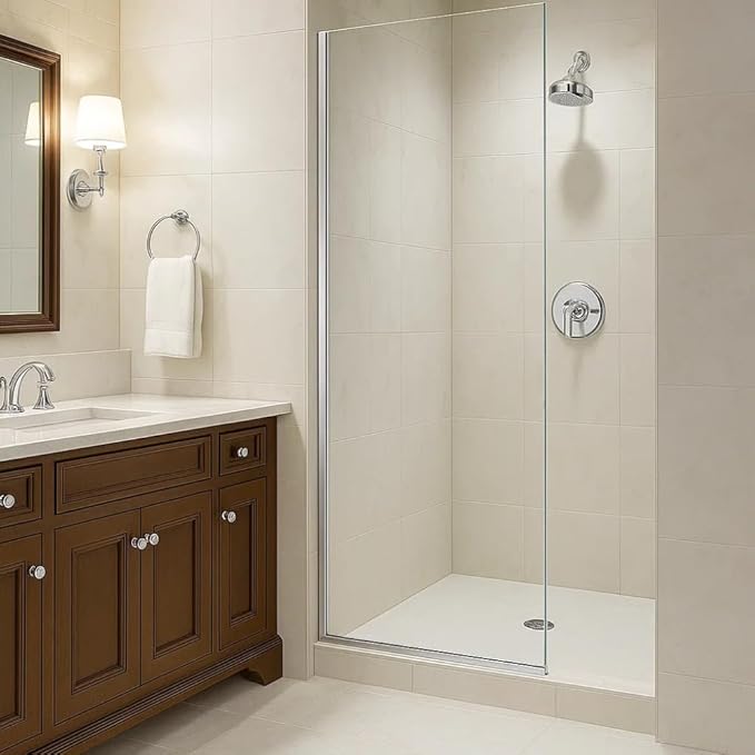 Fixed Glass Shower Panel for Bathroom - 3/8'' Thick Clear Tempered Frameless Glass Shower Door, 24" x 60" Hard Water Resistant with Chrome Finish - By Yana Glass and Mirror