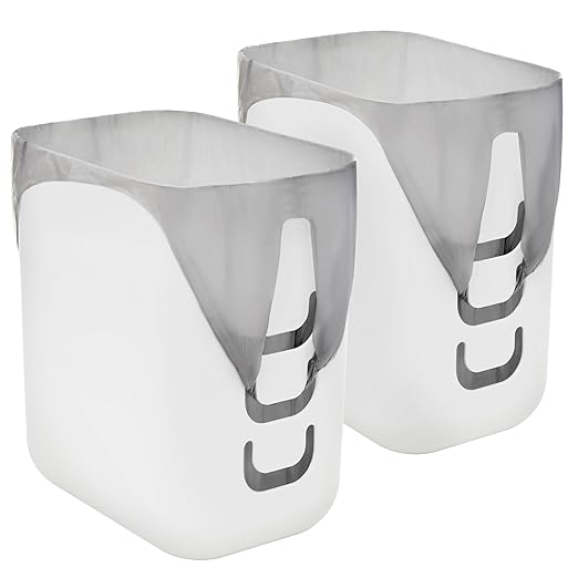 STORi Luup Bathroom Wastebasket 2pk, Secure Grocery Bags, Plastic Garbage Container for Vanity, Laundry Room, Kitchen, Office, 2.5 Gallon, White, Made in USA