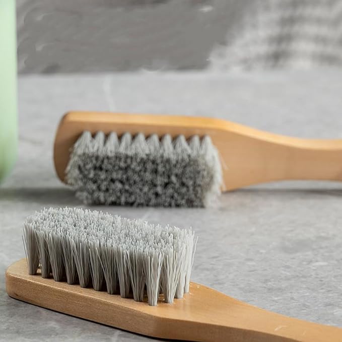 2 Pcs Long Handle Wood Laundry Brush for Shoe, Clothing Stain Remover Scrubber, Soft Bristle for Scrubbing Out Tough on Delicate, Easy to Grip Hand Washing Clothes