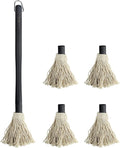 Grill Basting Mop, YFWOOD 18 Inch Grill Basting Brush BBQ Mop Black Wooden Long Handle with 4 Extra Replacement Heads for Grilling Smoking Barbecue Steak
