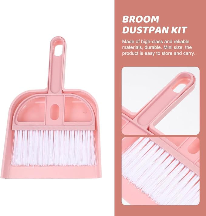 Mini Broom and Dustpan Set Compact Desktop Cleaning Tools with Ergonomic Handle for Household and Small Pet Cleanup