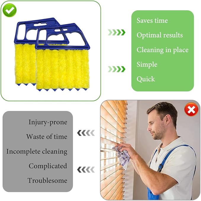 2 PCS Blind Cleaner Duster Tool, Window Venetian Hand-held 7 Finger Dusting Cleaner Brush, Blinds Cleaning Brush Tool for Window Shutters Air Conditioner, Car Accessories (Blue)