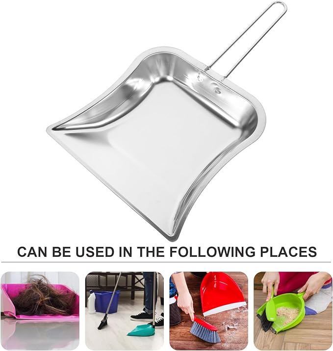 Stainless Steel Handheld Dustpan with Handle 2pcs, Portable Practical Trash Shovel Set for Kitchen and Household Cleaning