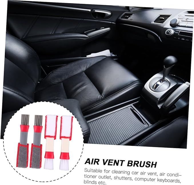 4pcs Car Air Vent Cleaning Brushes Dual-Head Dust Dusters for Automotive Air Conditioner Vents and Window Blinds, Red and White, Multipurpose Interior Cleaning Tools for Car