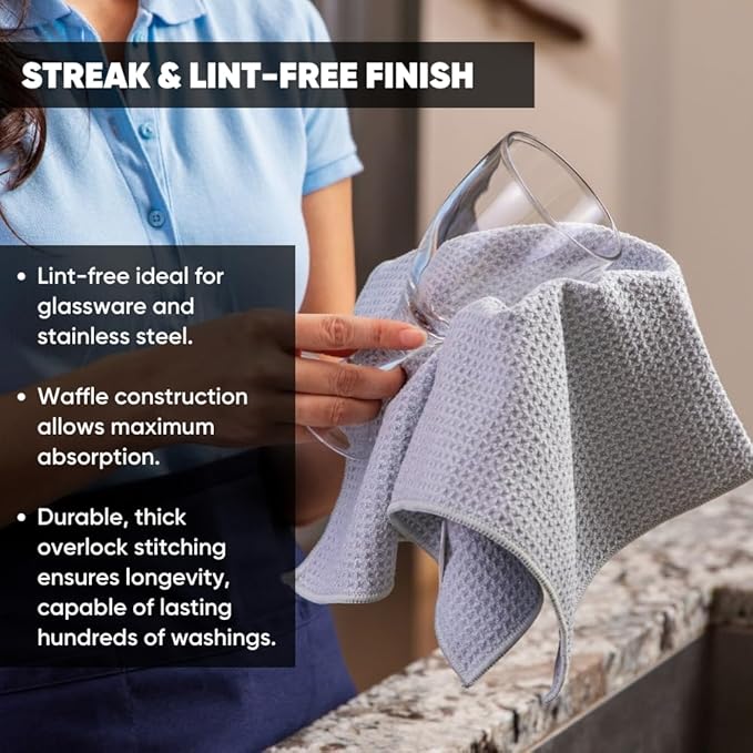 Kitchen Towels - Microfiber Waffle Weave Towels | Absorbent, No Lint, Thick, Reusable, Commercial, Soft, Hand, Tea, Glass, Bar, Sublimation Blank, Polyester Cloths (Gray, 16 x 16 (6 Pack))