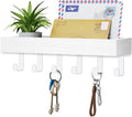 Key Holder Wall Mount Adhesive Magnetic - Hanging Key Hooks with Mail Organizer Tray for Wallet House Accessories - Keys Hanger Rack with Shelf for Camper Entryway Door Home Living Room Decor White