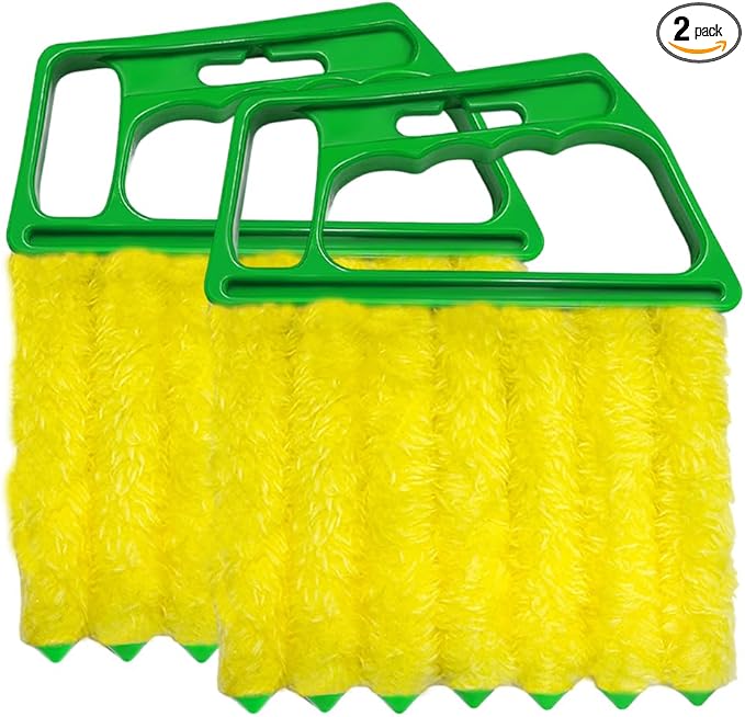 2 PCS Blind Cleaner Duster Tool, Window Venetian Hand-held 7 Finger Dusting Cleaner Brush, Blinds Cleaning Brush Tool for Window Shutters Air Conditioner, Car Accessories (Green)