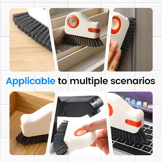 2 in 1 Groove Cleaning Brush, Multifunction Hard Bristle Crevice Cleaner Brush with Hidden Scraper,Window Track Cleaning Tools for Sliding Door Track,Window Sill (Orange)