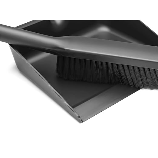 Brabantia Dustpan and Brush Set - Dark Gray | Dust Pan and Brush with Comb | Click-Together Storage | Effective Sweep Up | Space-Saving Cleaning Tool | Hand Brush & Pan | 13 x 3.5 x 9.4 in