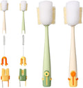 5 in 1 Bottle Cleaning Brush Set,2026 New Multifunctional Water Bottles Cleaner Brushs,Portable Long Handle Bottles Scrubber for Cup Lids,Hard Bristle Sponge Head Bottle Brushes (Green and White)