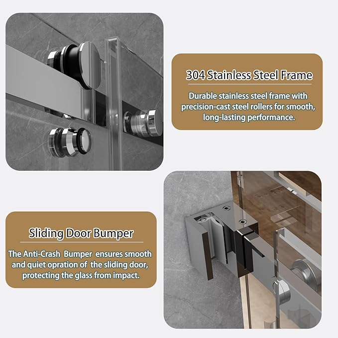 56-60 in. W x 74 in. H Frameless Sliding Shower Door, 5/16"(8mm) Clear Tempered Glass, Premium SUS304 Stainless Steel Hardware, Double Nano Coating, JVR-X02 (Bright Chrome)