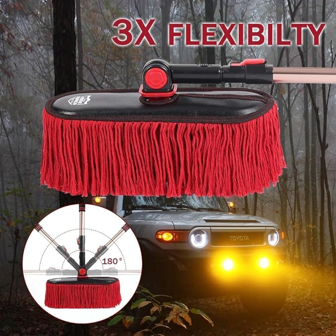 Car Cleaning Supplies，Car Duster Exterior Scratch Free,with Wax Cotton Hair， Dust Brush with Extendable Telescoping Handle to Remove Dust Pollen,Duster for RV,Truck,and Motorcycle