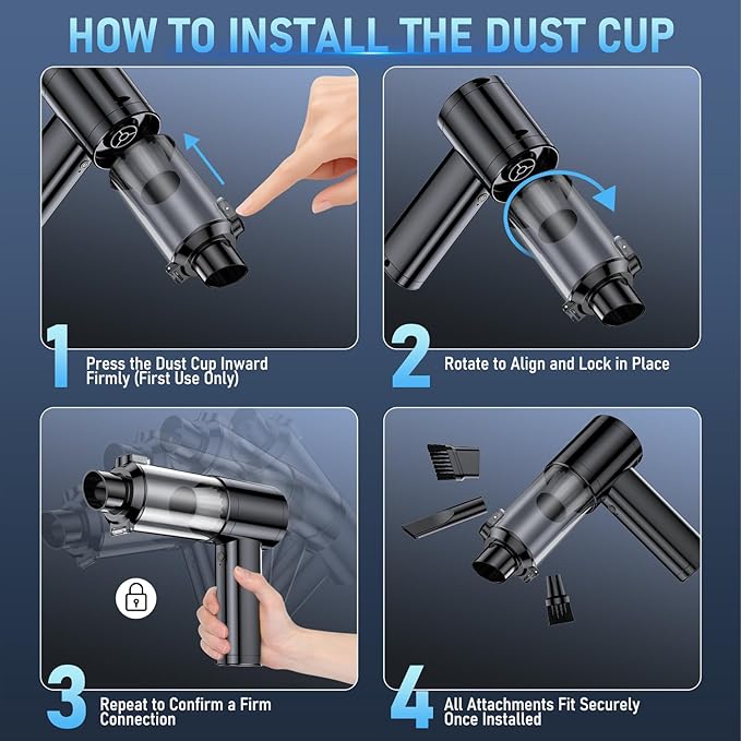 Car Vacuum Portable Cordless, 35000Pa High Power Brushless Motor Handheld Vacuum, 6-in-1 Rechargeable Mini Cleaner with Air Duster for Car, Home, Pet Hair, Keyboard,Graphite Grey
