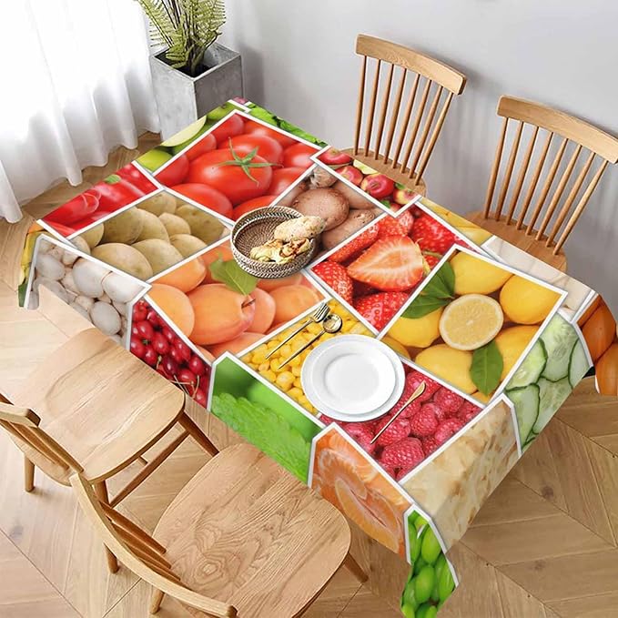 Fruits Vegetables Party Table Cloth Rectangle Table Apples Oranges Lemons Tomatoes Fruit 52x70 Tablecloths Decorative for Dining Kitchen Banquet Picnic Party