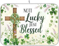 St.Patrick Days Dish Drying Mat for Kitchen Countertop 18x24 Green Shamrock Blessed Cross Large Drying Mat Reusable Quick Dry Dish Sink Mats Easy Clean Decorative Essentials