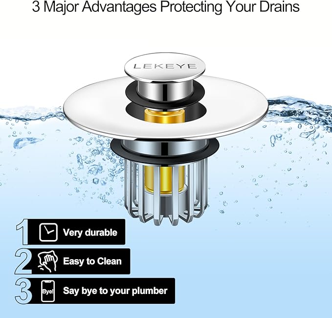 LEKEYE Bathroom Sink Stopper | Shower Drain Hair Catcher | Pop-up Sink Drain Stopper with Strainer | Bathroom Sink Plug for 1-1/8"to 1-3/8" to 1-1/2" Sink Drain Hole