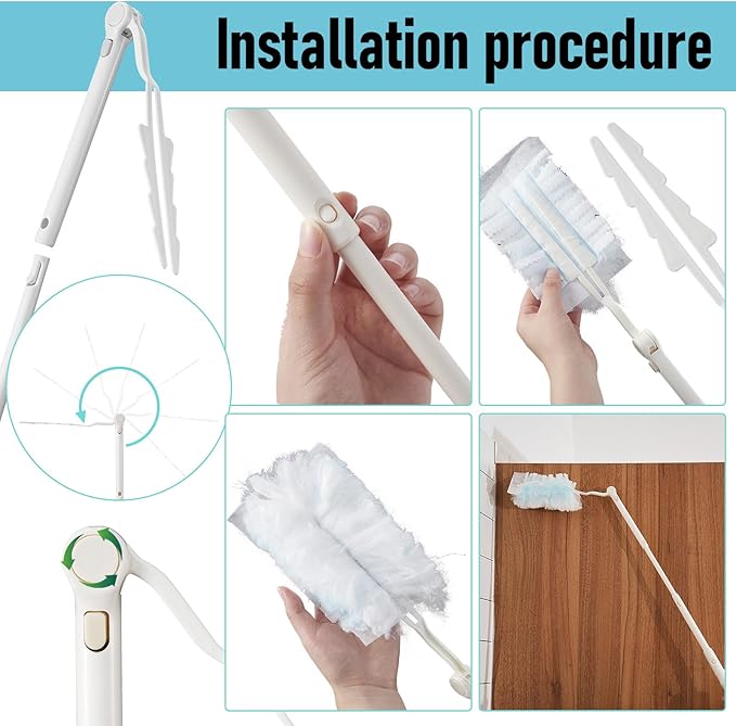 2 Pcs 3 ft Replacement Handles Compatible with Swiffer Duster Refill, Extended Handle, Removal Duty, Adjustable Length for Home Fan Window Cleaning (White)