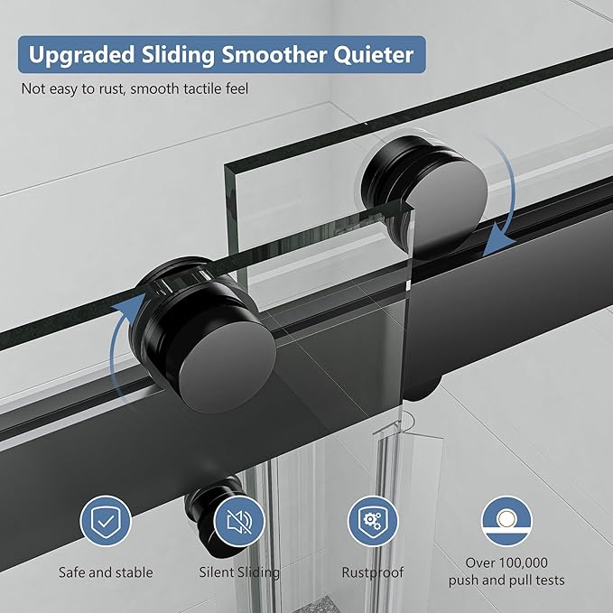 44-48" W x 76" H Frameless Shower Door, Double Sliding Glass Shower Door with 5/16" (8mm) Clear SGCC Tempered, Roller Disc System, 304 Stainless Steel (Matte Black, 44-48" W*76" H)