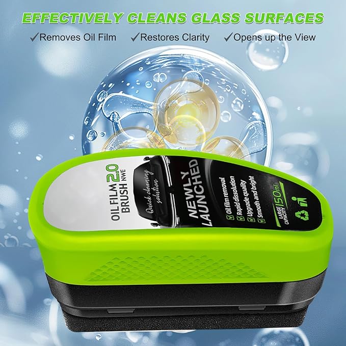 2Pcs Automotive Oil Film Cleaning Brush,Reusable Oil Film Cleaning Brush,Glass Cleaning Board,Oil Film Cleaning Brush,Car Glass Oil Film Cleaner for Windshield Improves Clarity and Visibility, Green