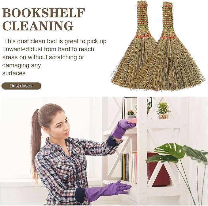 Small Hand Broom 5.5 Inch Straw Bristle Desktop Duster Lightweight Natural Mini Whisk Broom for Table and Furniture Cleaning Portable Household Sweeper