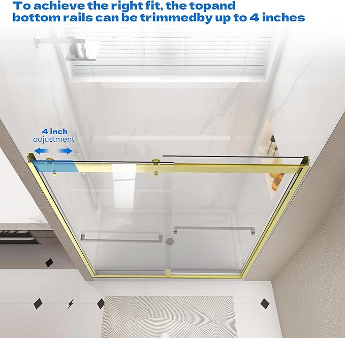 Sliding Shower Door, 48" W x 76" H Semi-Frameless Double Sliding Glass Shower Door with 5/16'' (8mm) Clear ASNI SGCC Tempered Glass, Bypass Shower Enclosure, Brushed Gold