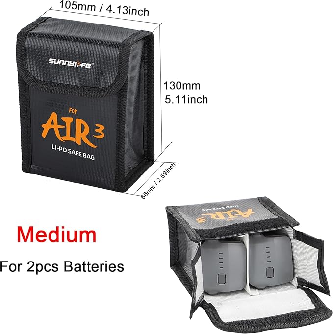 Lipo Battery Safe Bag for DJI Air 3s/Air 3, Explosion-Proof Nylon lithium Battery Fireproof Bag Protection Storage Pouch Pocket Case Accessories (Medium - for 2pcs batteries)