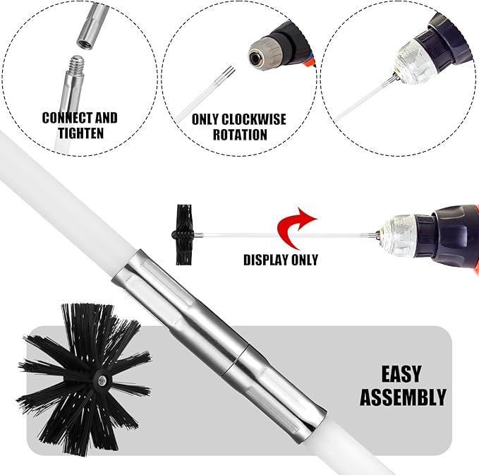 Wire Chimney Cleaning Brush with 1/4" Npt Fitting and 12 Rods, 6 Inch Round Steel Chimney Cleaning Brush and 16 Inch Fiberglass Rods for Hearth Fireplace (Split Type)