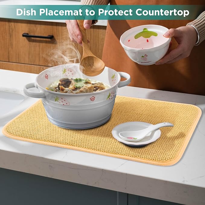 Microfiber Dish Drying Mat, Super Absorbent Kitchen Dish Drying Pad, Reversible for Countertop, 15*20 inch Yellow