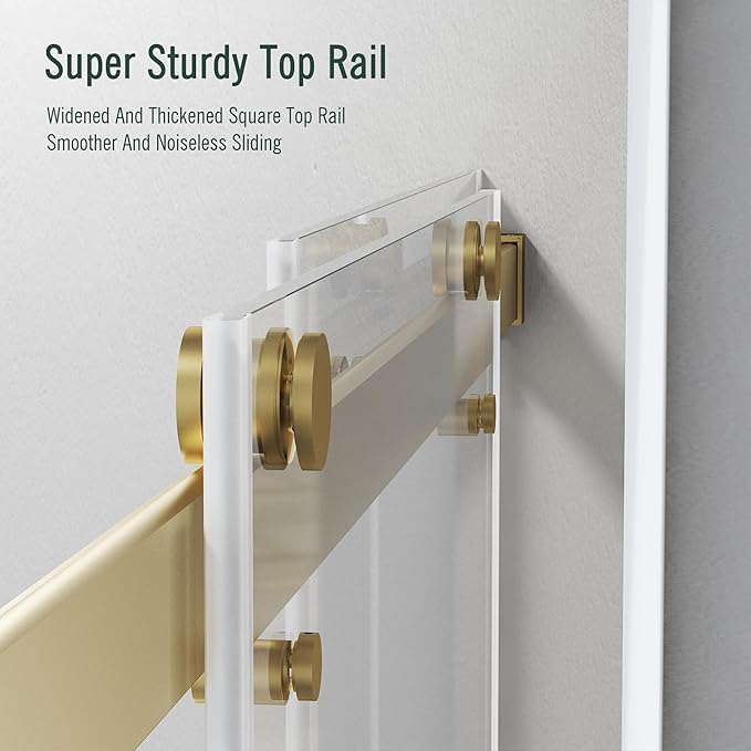 Bathtub Sliding Door 55"-60" W x 56" H Tub Shower Door, Frameless Bypass Bathtub Door Glass, Double Sliding Tempered Glass with Explosion-Proof Film Stainless Steel Gold