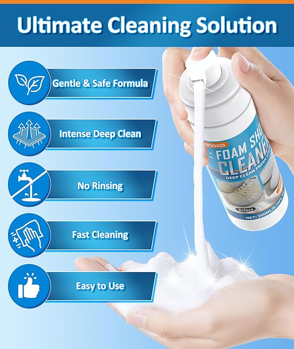 Shoe Cleaner, Sneaker Cleaner with Brush & Towel, Foam Shoe Cleaning Kit for White Shoes, Leather, Boots, Canvas