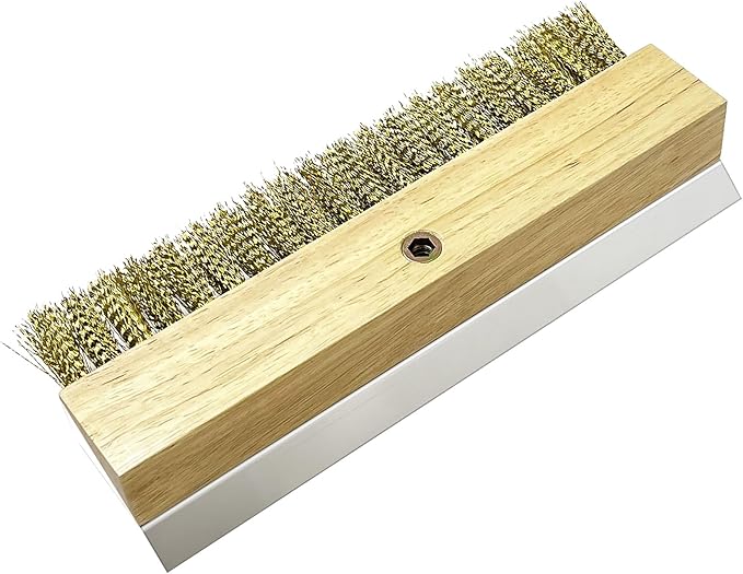 Wood Brush Head with Steel Scraper 9.6 Inch Pizza Oven Brush Brass Bristles Replacement Brush Head