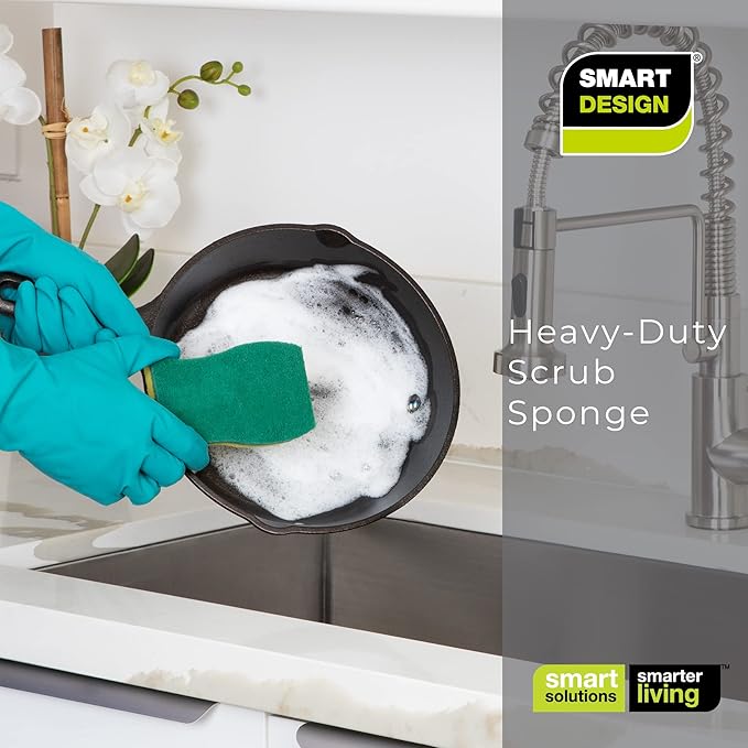 Smart Design Heavy Duty Cellulose Smart Scrub Sponge - Set of 9 - Ultra Absorbent - Ergonomic Shape - - Cleaning, Dishes, & Hard Stains - Green