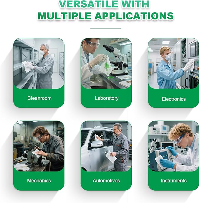 Cleanroom Wipes 9"x9" (150 Pcs, Cellulose/Polyester Blend, Grade B, 56GSM) Lint Free Wipes for Laboratory, Electronics, Pharmaceutical,Printing,Automotives and Semiconductor Industries