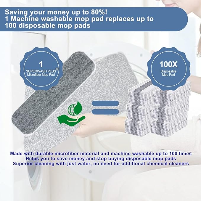 Replacement Microfiber Mop Pads - 18''x5'' Wet Dry Floor Cleaning Pad Compatible with Bona Floor Care System, Reusable Mop Refill Fits 17” to 18” Flat Mop - 4 Pack