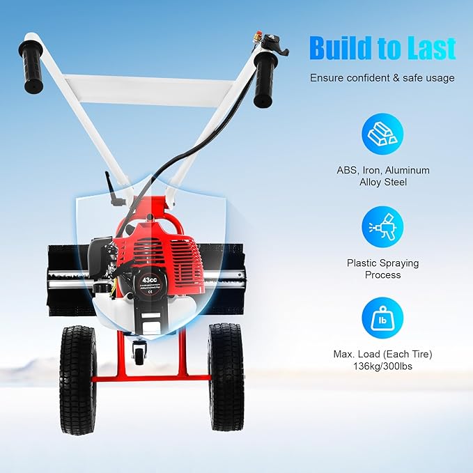 43CC Gas Powered Walk-Behind Outdoor Hand Push Sweeper,1.7HP 2-Stroke Handheld Sweeper Snow Sweeping Broom, Broom Walk Behind Driveway Turf Lawns Cleaning Driveway Tools for Lawn Leaf