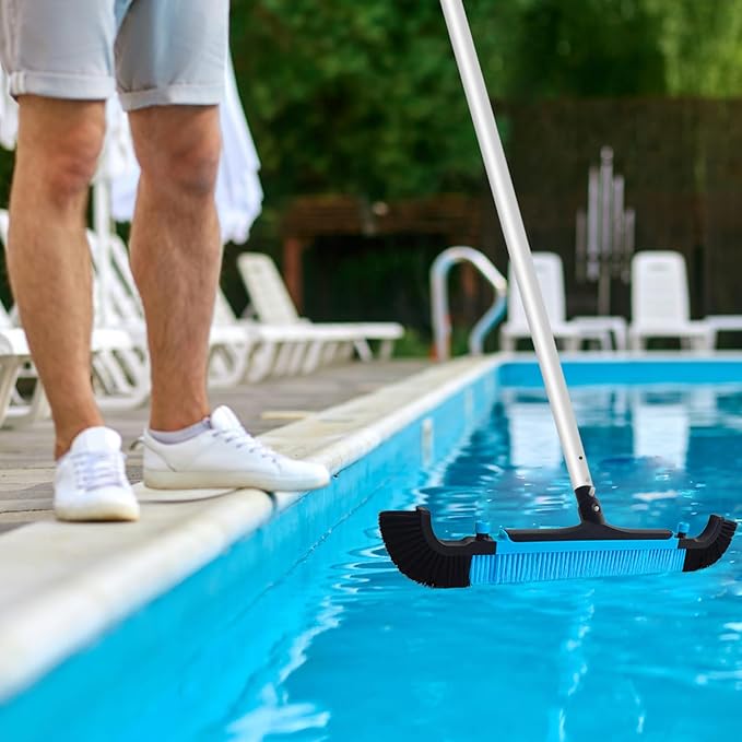 Poolvio 22" Extra-Wide Pool Brush Head, Heavy-Duty Pool Scrubber Brush with Detachable Corner Brush & Strong Nylon Bristles for Walls & Floors in Above-Ground and Inground Pools (Blue)