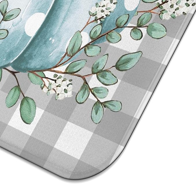 Fall Dish Drying Mat for Kitchen Counter,Buffalo Plaid Blue Pumpkin Pattern Microfiber Drying Mat,Washable Absorbent Kitchen Countertop Harvest Thanksgiving Dish Mat Drain Mat,16x18 Inch