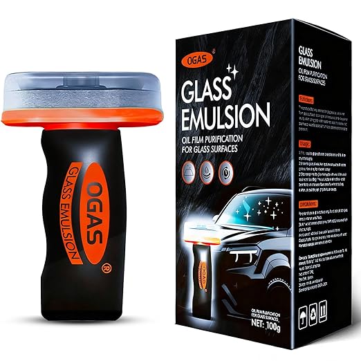 Glass Emulsion Cleaner Oil Film Cleaning Brush, Car Windshield Cleaner Tool for Automotive Windshield/Window/Mirror Cleaning, Clearvision Improve Driving Visibility(100ml Emulsion + Brush Board)