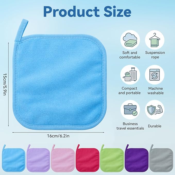 7PCS Makeup Remover Cloth, Makeup Eraser Cloth Cleaning Reusable Face Wash Cloths for All Skin Types Face Wash Soft Make up Towels Facial Cleansing Cloths for Women 6" X 6.3"