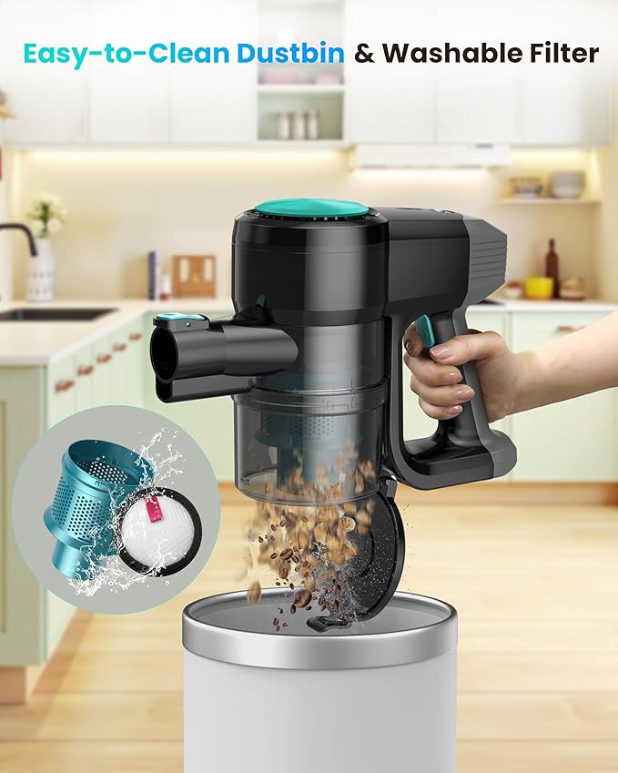 N3T Cordless Vacuum Cleaner,Wireless Stick Vacuum with 40mins Runtime,Self-Standing,Anti-Tangle Brush,Rechargeable Lightweight Vacuum Cleaner for Home,Hardwood Floor,Pet Hair, Carpet-Cyan Green