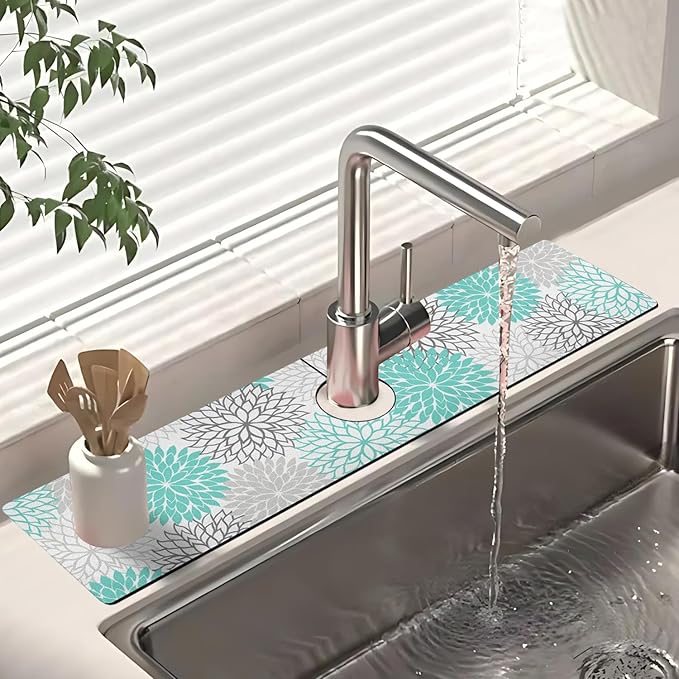 Dish Drying Mat for Kitchen Counter Matt, 2PCS 19"x12" Dish Drainer Mat & 24"x5.5" Sink Splash Guard, Super Absorbent Non-slip Rubber Backed