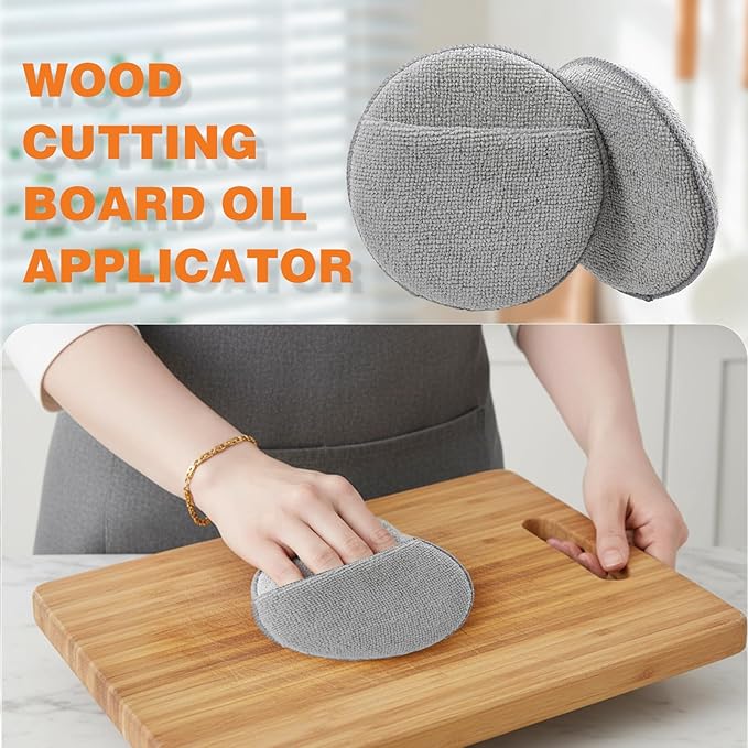 6Pcs Microfiber Applicator Pads for Cutting Board Oil, Reusable Wax Applicator Microfiber & Sponge Pads for Scratch-Free Cutting Board Maintenance & Versatile Home Polishing (5 Inch, Grey)