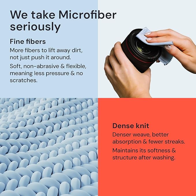 Elite Screens Oversized Microfiber Eye Glass Clean Cloths - 12" x 12", 4-Pack, Black - Streak-Free Lens Wipes - Portable Eye Glasses Cleaner Wipes