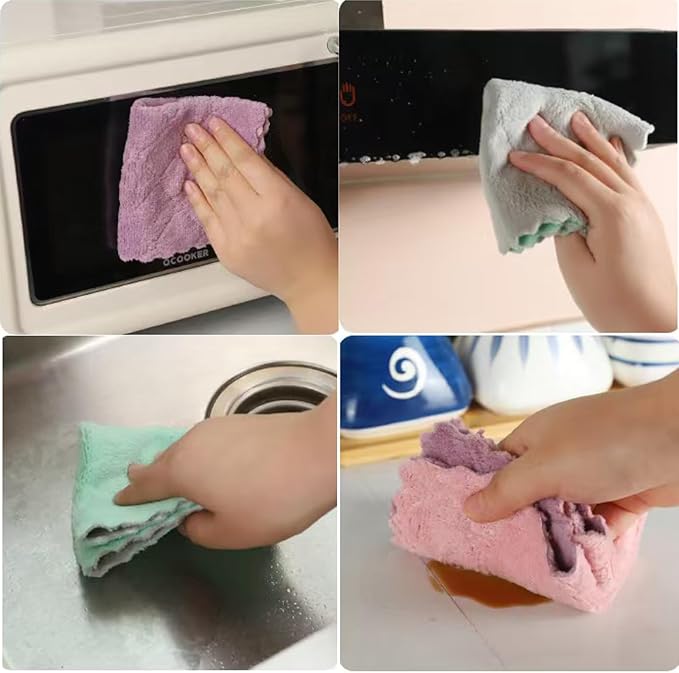 32 Pack Kitchen Dish Cloths Dish Towels, Super Soft and Absorbent Coral Fleece Cloth, Coral Velvet Microfiber Cleaning Cloth, Nonstick Oil Washable Fast Drying Dish Rags for Clean Table, Dish, Glass.