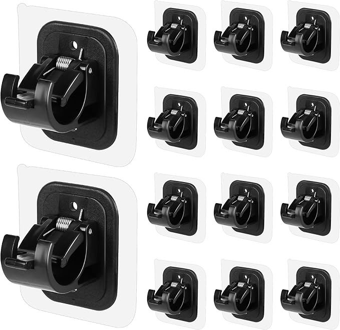 14PCS No Drill Curtain Rod Brackets No Drilling Self Adhesive Curtain Rod Holder Hooks Nail Free Adjustable Curtain Rod Hooks Curtain Hangers for Bathroom Kitchen Home Bathroom and Hotel (14PCS Black)