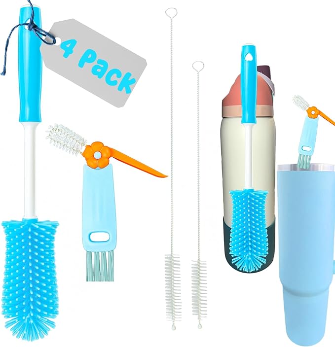 4 Pack Water Bottle Cleaning Kit Straw Cleaner Bottle Brush Cleaner for Owala FreeSip 24oz/32oz/40oz, Silicone Long Brush for Owala, Sport Bottles, Water Bottles, Coffee Mugs