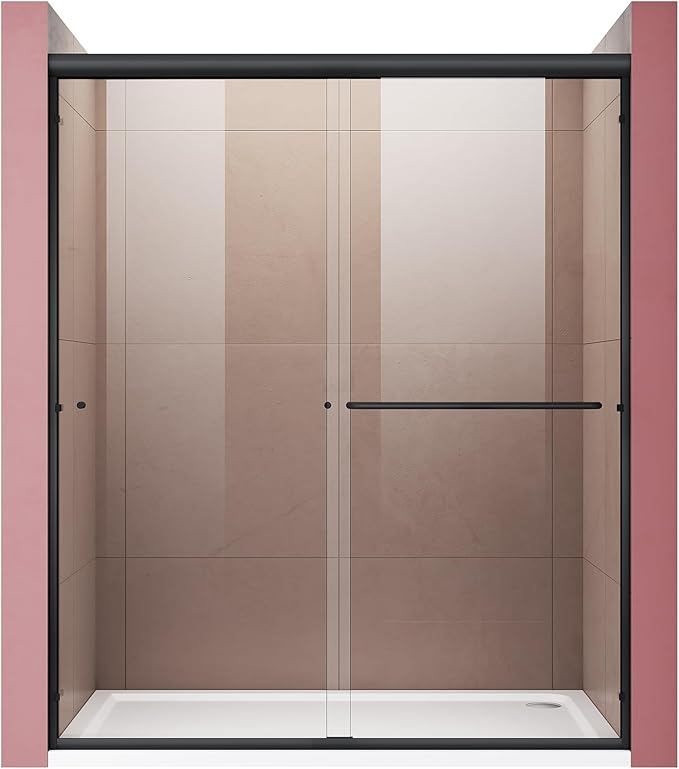 ELEGANT Shower Door 48" W x 72" H, Semi-Frameless Bypass Sliding Shower Doors, 1/4" Clear Glass, Black Finish