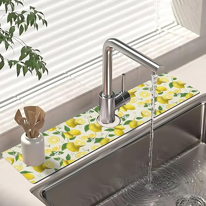 Dish Drying Mat for Kitchen Counter Matt, 2PCS 23"x15" Dish Drainer Mat & 24"x5.5" Sink Splash Guard, Super Absorbent Non-slip Rubber Backed